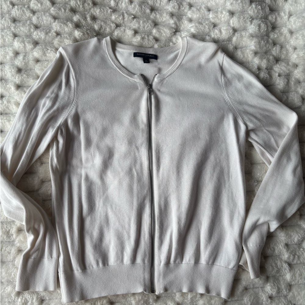 Banana Republic Cream Zip-Up Knit Cardigan